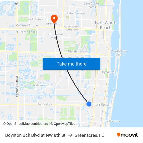 Boynton Bch Blvd at NW 8th St to Greenacres, FL map