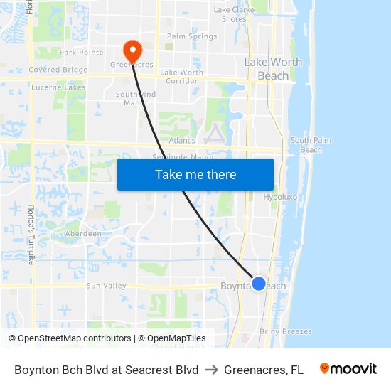 Boynton Bch Blvd at Seacrest Blvd to Greenacres, FL map