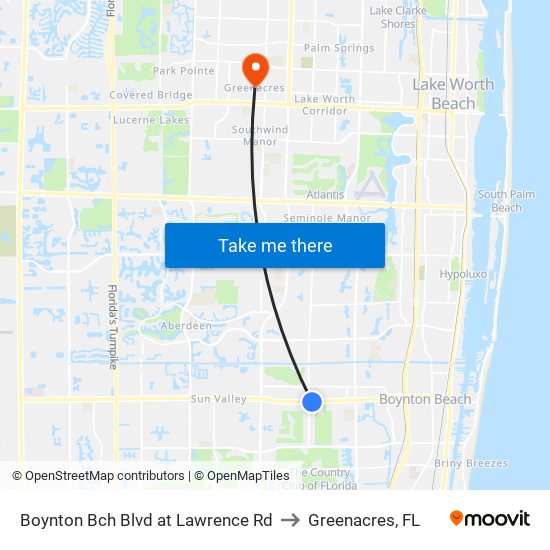 Boynton Bch Blvd at Lawrence Rd to Greenacres, FL map