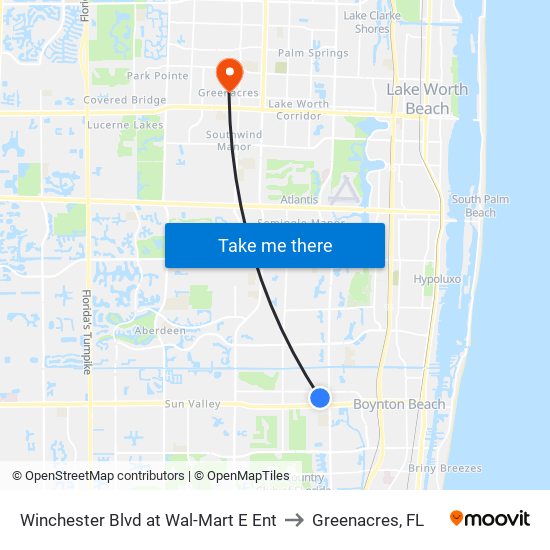 Winchester Blvd at Wal-Mart E Ent to Greenacres, FL map