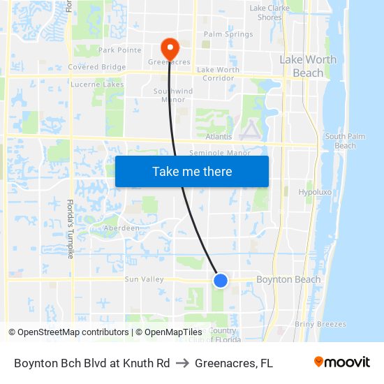 Boynton Bch Blvd at Knuth Rd to Greenacres, FL map