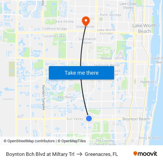 Boynton Bch Blvd at Miltary Trl to Greenacres, FL map