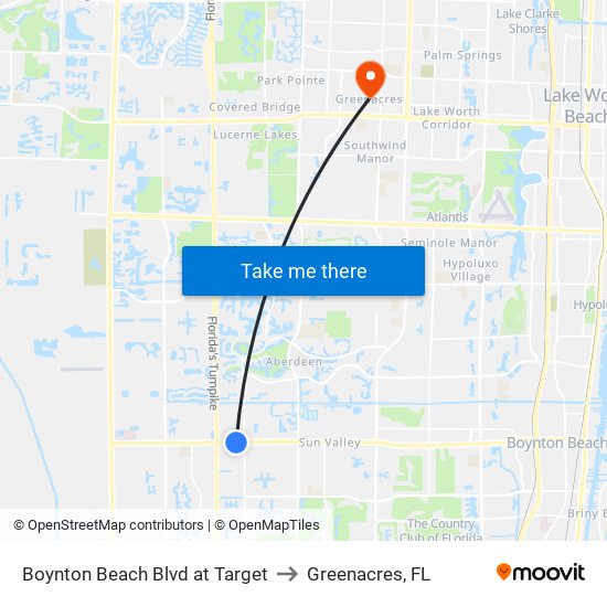 Boynton Beach Blvd at Target to Greenacres, FL map