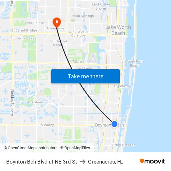 Boynton Bch Blvd at NE 3rd St to Greenacres, FL map