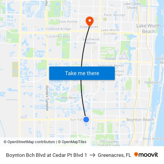 Boynton Bch Blvd at Cedar Pt Blvd 1 to Greenacres, FL map