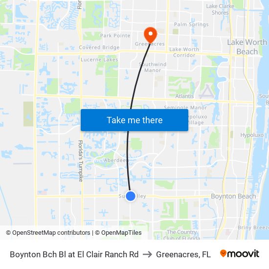 Boynton Bch Bl at El Clair Ranch Rd to Greenacres, FL map