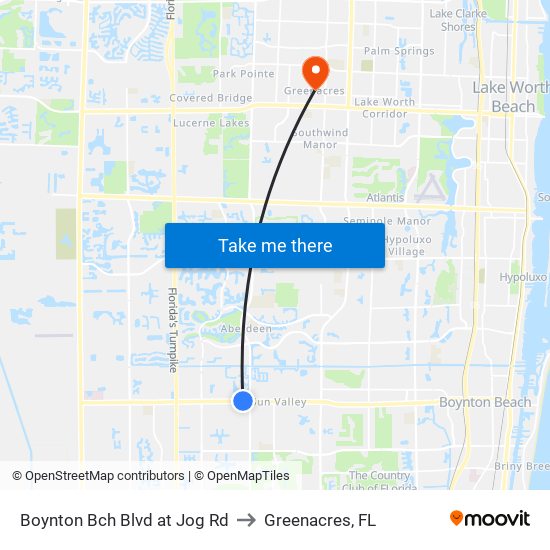 Boynton Bch Blvd at Jog Rd to Greenacres, FL map