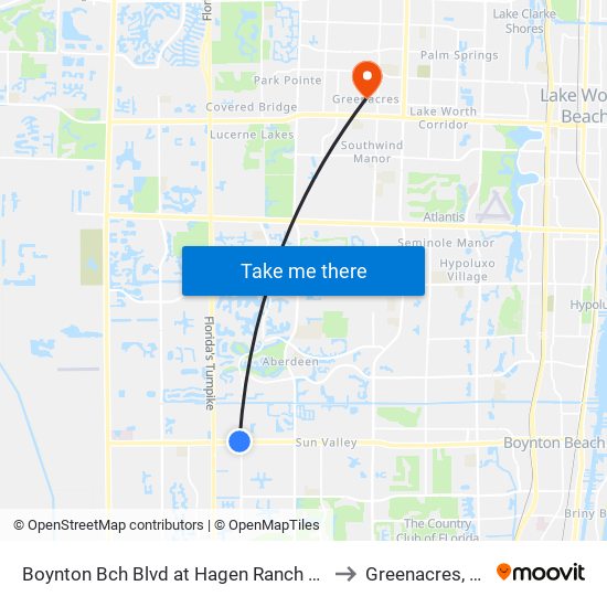 Boynton Bch Blvd at Hagen Ranch Rd to Greenacres, FL map