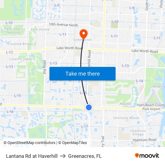 Lantana Rd at Haverhill to Greenacres, FL map