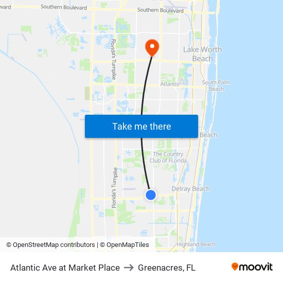 Atlantic Ave at Market Place to Greenacres, FL map