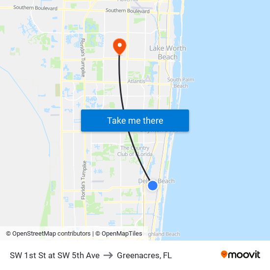 SW 1st St at  SW 5th Ave to Greenacres, FL map