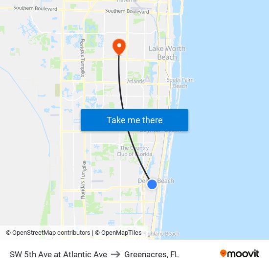 SW 5th Ave at  Atlantic Ave to Greenacres, FL map
