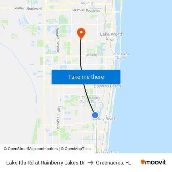Lake Ida Rd at  Rainberry Lakes Dr to Greenacres, FL map