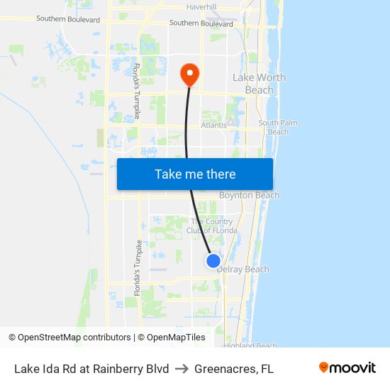 Lake Ida Rd at  Rainberry Blvd to Greenacres, FL map