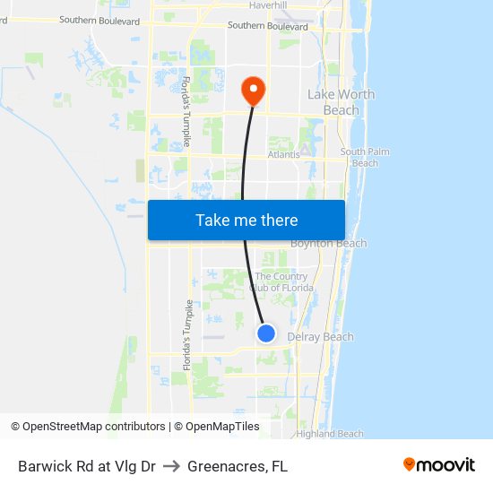 Barwick Rd at Vlg Dr to Greenacres, FL map