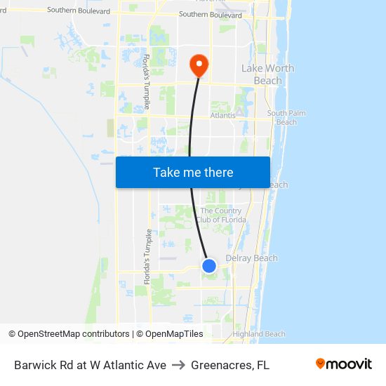 Barwick Rd at  W Atlantic Ave to Greenacres, FL map