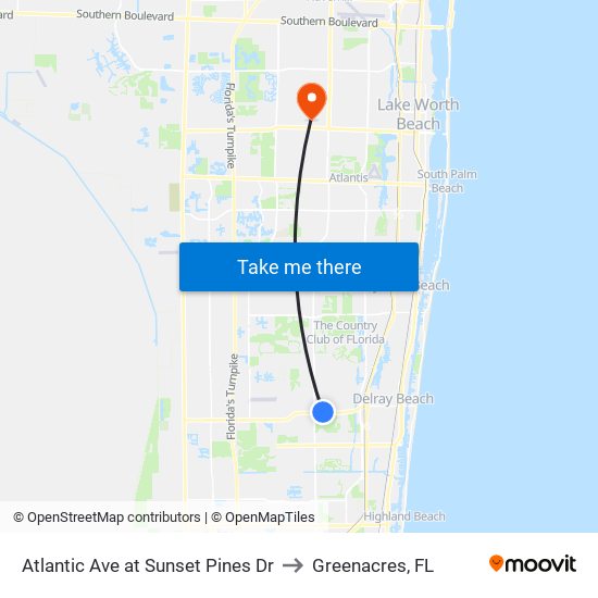 ATLANTIC AVE at  SUNSET PINES DR to Greenacres, FL map