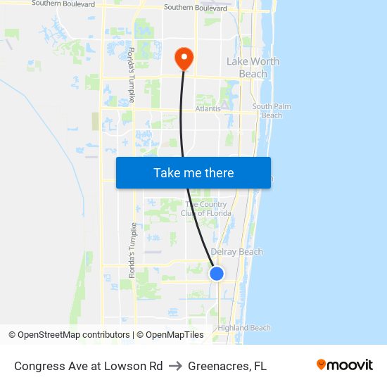 Congress Ave at Lowson Rd to Greenacres, FL map