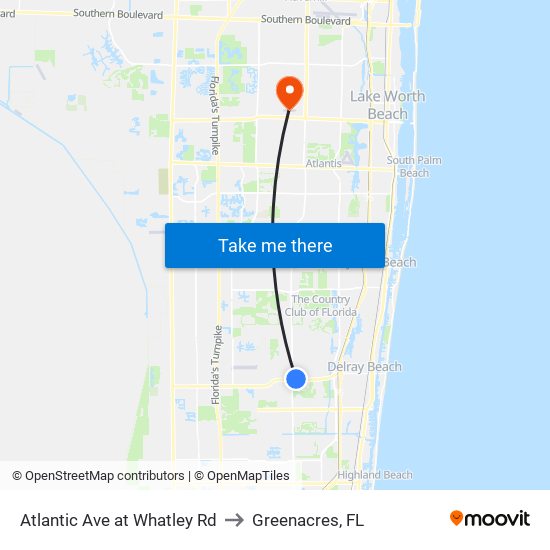 Atlantic Ave at Whatley Rd to Greenacres, FL map