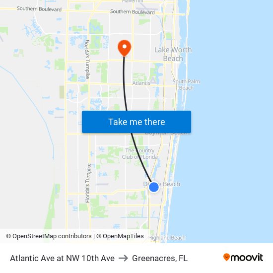 Atlantic Ave at NW 10th Ave to Greenacres, FL map