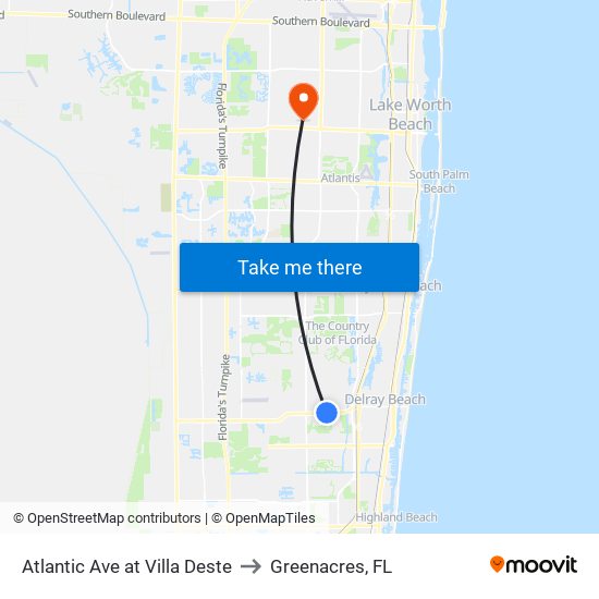 Atlantic Ave at  Villa Deste to Greenacres, FL map