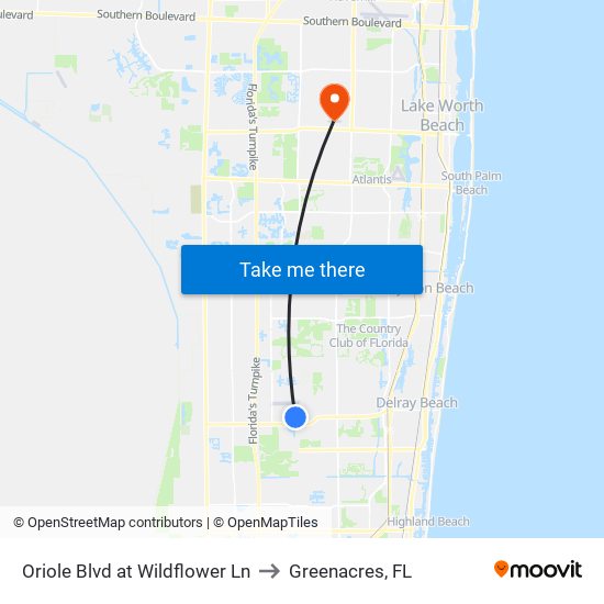 Oriole Blvd at Wildflower Ln to Greenacres, FL map