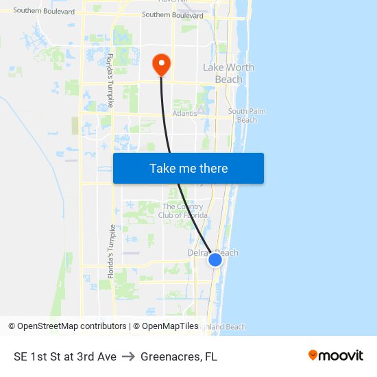 SE 1st St at 3rd Ave to Greenacres, FL map