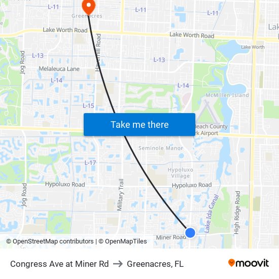 Congress Ave at  Miner Rd to Greenacres, FL map
