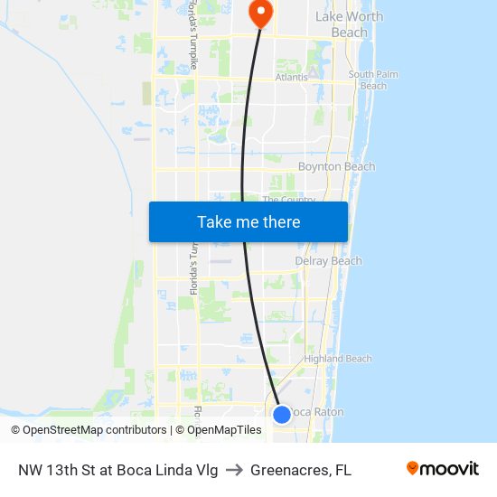NW 13th St at Boca Linda Vlg to Greenacres, FL map