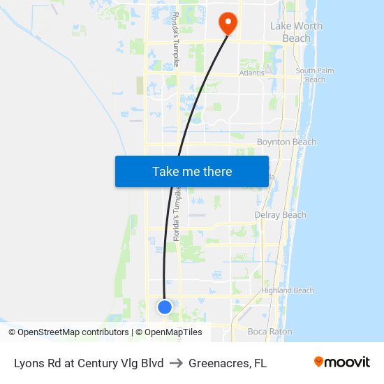 LYONS RD at  CENTURY VLG BLVD to Greenacres, FL map