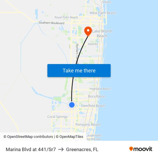 MARINA BLVD at 441/SR7 to Greenacres, FL map