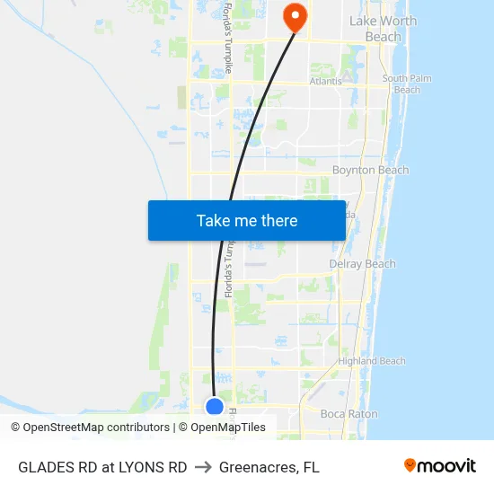 GLADES RD at LYONS RD to Greenacres, FL map