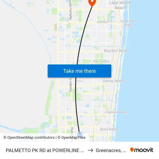PALMETTO PK RD at  POWERLINE RD to Greenacres, FL map