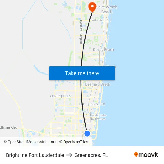 Brightline Fort Lauderdale to Greenacres, FL map