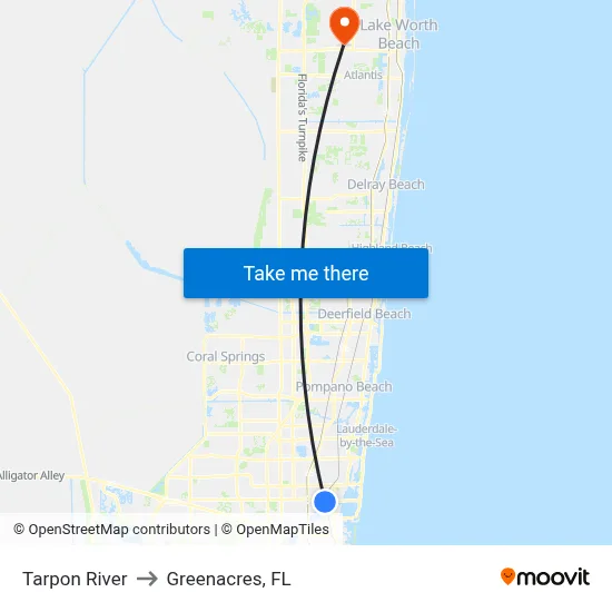 Tarpon River to Greenacres, FL map