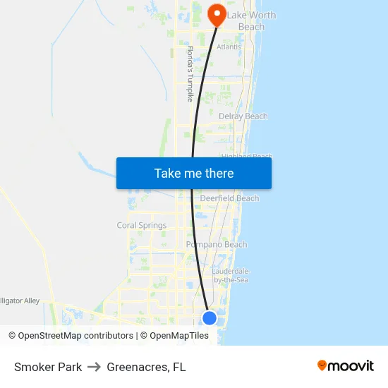 Smoker Park to Greenacres, FL map