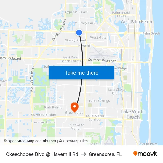 Okeechobee Blvd @ Haverhill Rd to Greenacres, FL map