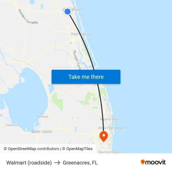 Walmart (roadside) to Greenacres, FL map