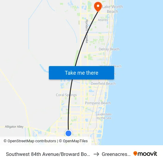 Southwest 84th Avenue/Broward Boulevard to Greenacres, FL map