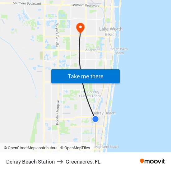 Delray Beach Station to Greenacres, FL map