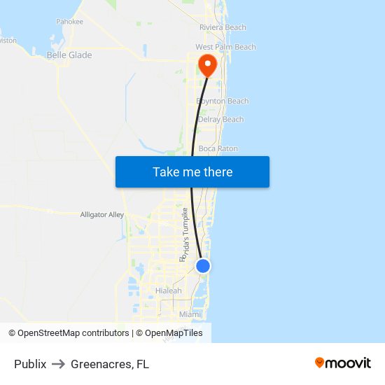 Publix to Greenacres, FL map