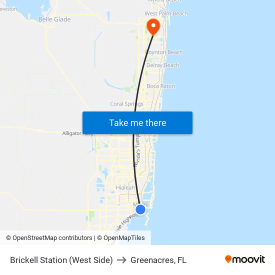 Brickell Station (West Side) to Greenacres, FL map