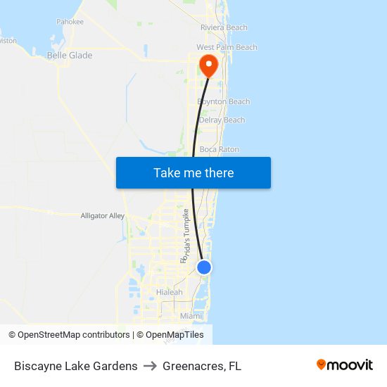 Biscayne Lake Gardens to Greenacres, FL map