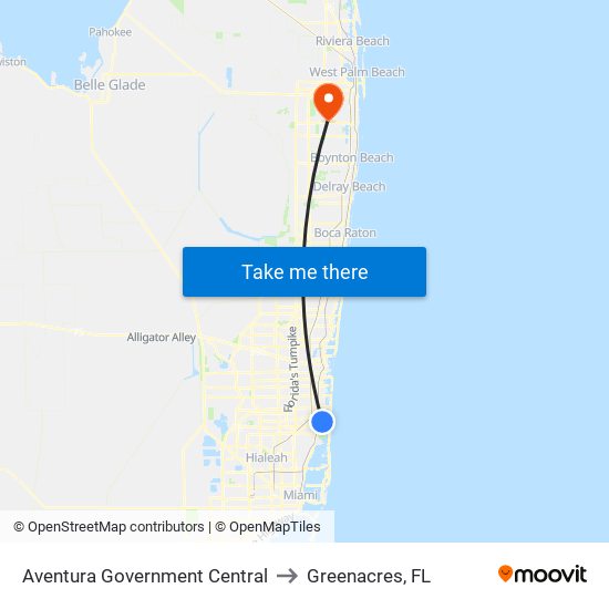 Aventura Government Central to Greenacres, FL map