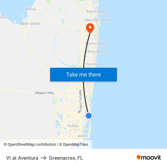 VI at Aventura to Greenacres, FL map