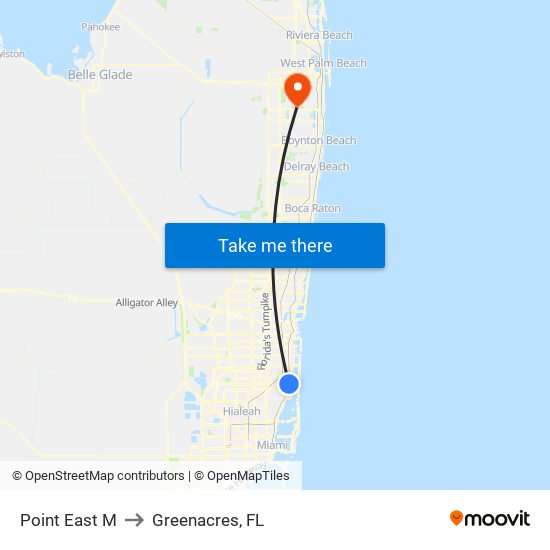 Point East M to Greenacres, FL map