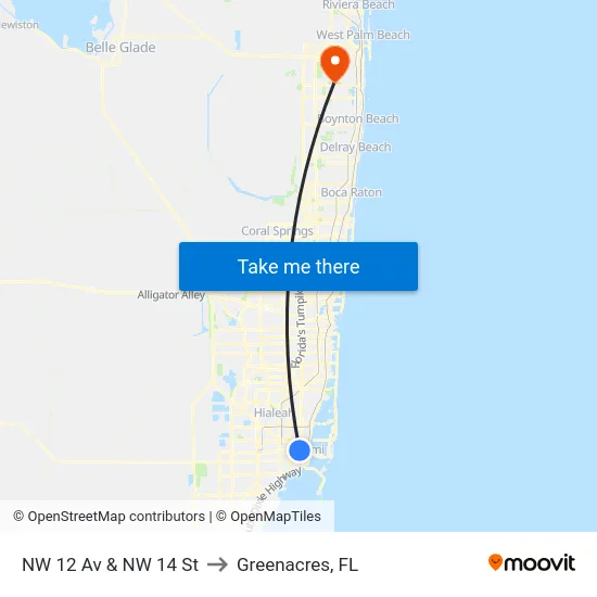 NW 12 Av & NW 14 St to Greenacres, FL map