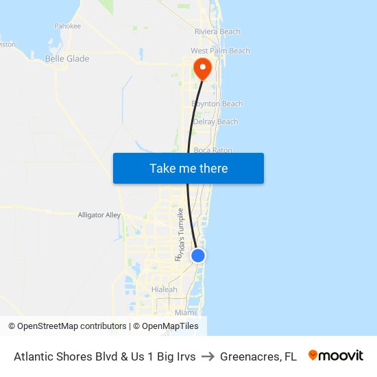 Atlantic Shores Blvd & Us 1 Big Irvs to Greenacres, FL map