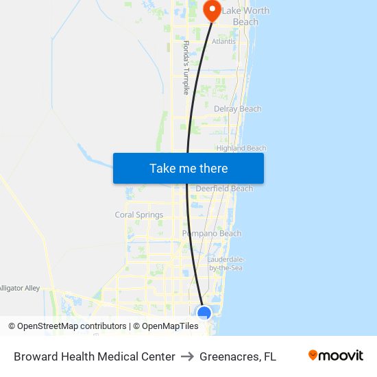 Broward Health Medical Center to Greenacres, FL map