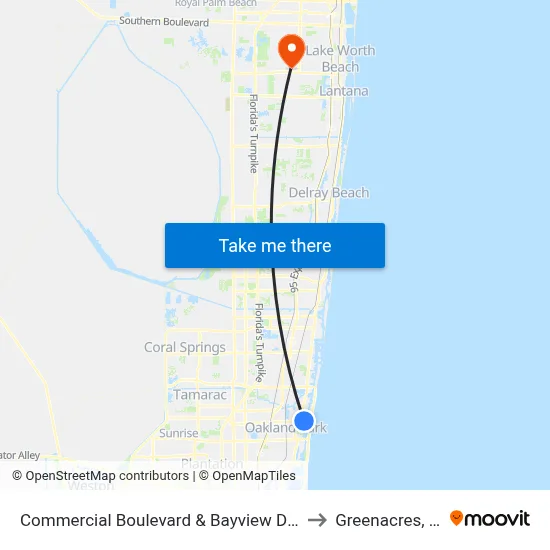 Commercial Boulevard & Bayview Drive to Greenacres, FL map